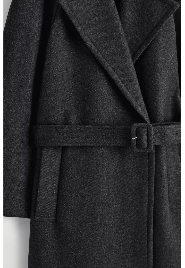 TAILORED BELTED WOOL-TWILL COAT