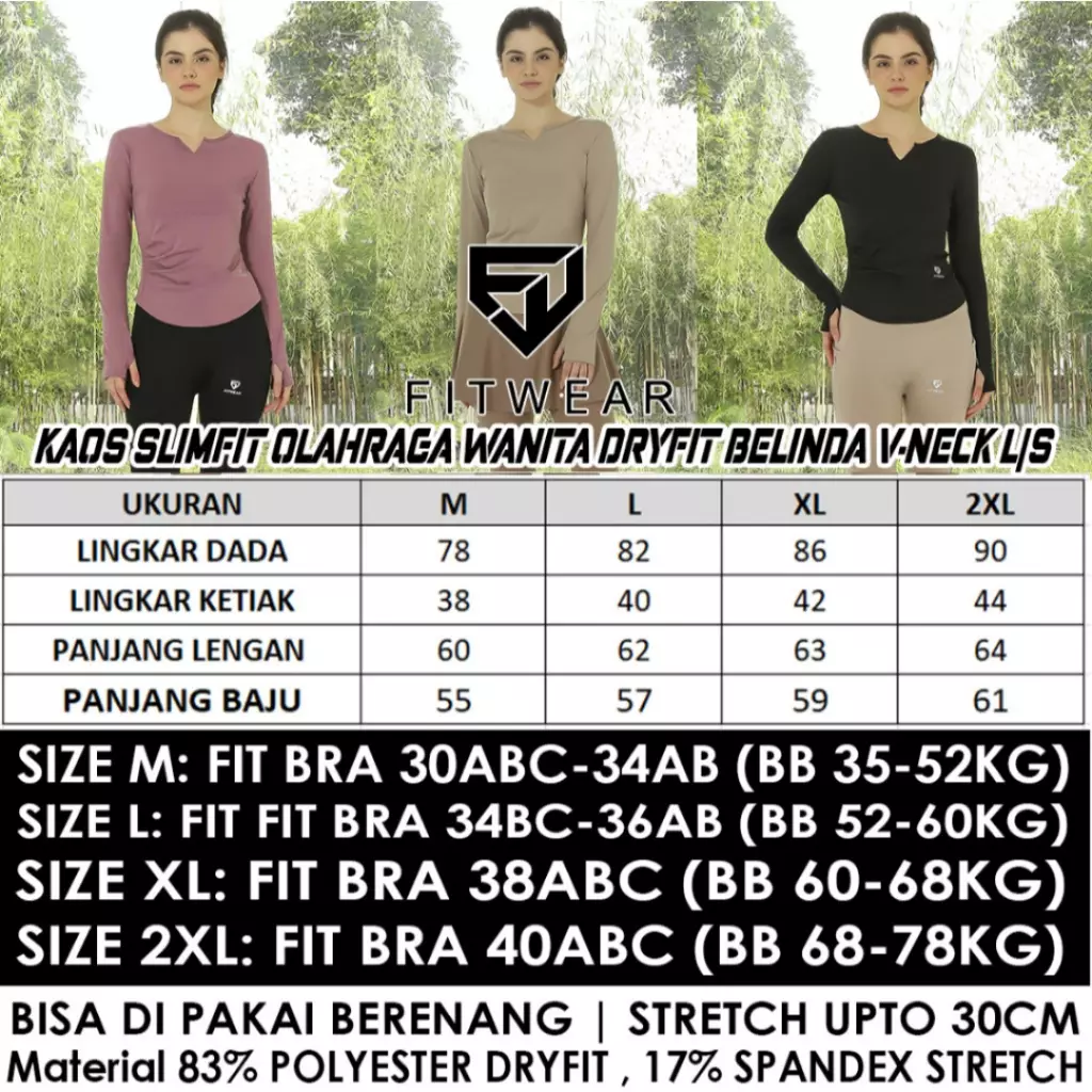Fitwear - Kaos Olahraga Dryfit Wanita BELINDA V-NECK SLIMFIT L/S - LIME