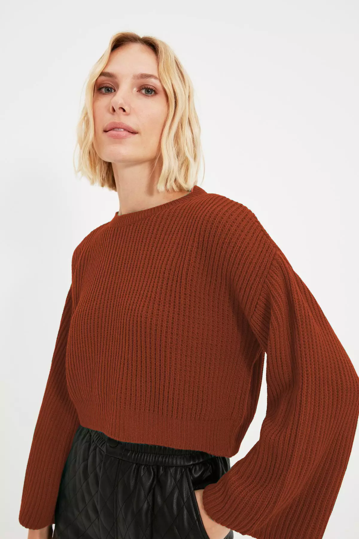 Tile Crop Wide Fit Spanish Sleeve Knitwear Sweater