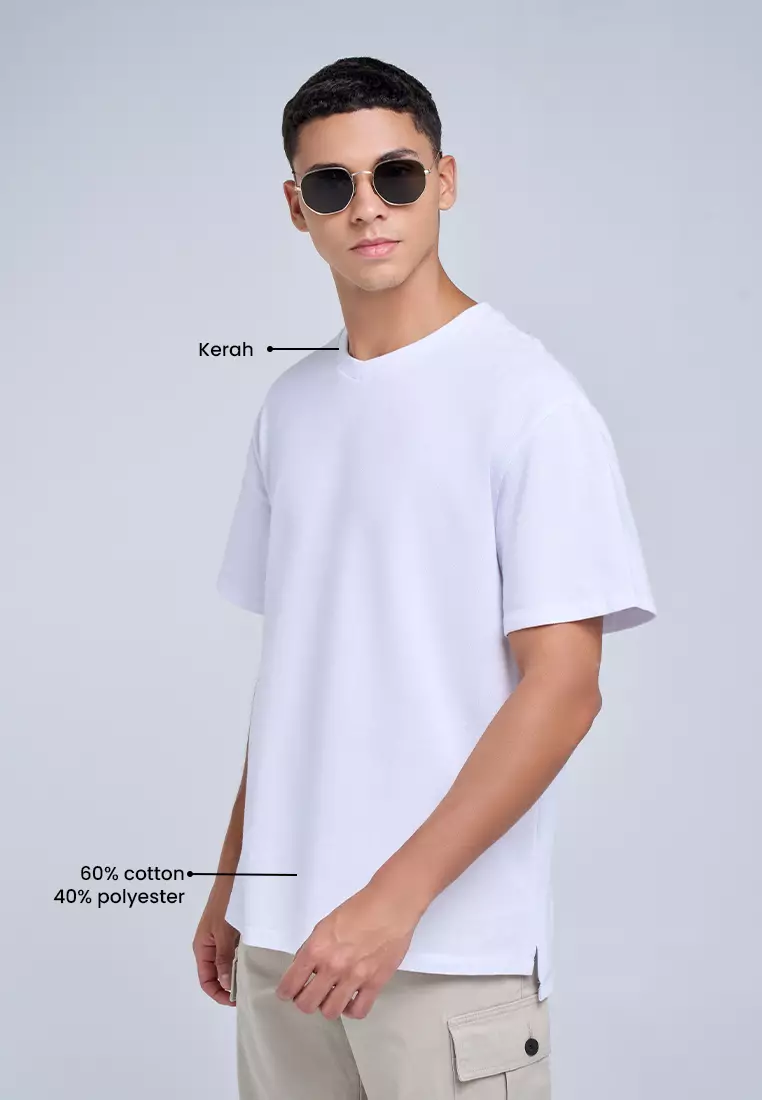 MANZONE - Kaos Dobby Pique Lengan Pendek Pria Maqna 5 Relaxed Fit - White Colour White