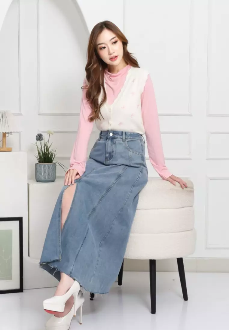 Gresella Skirt Slit in Blue