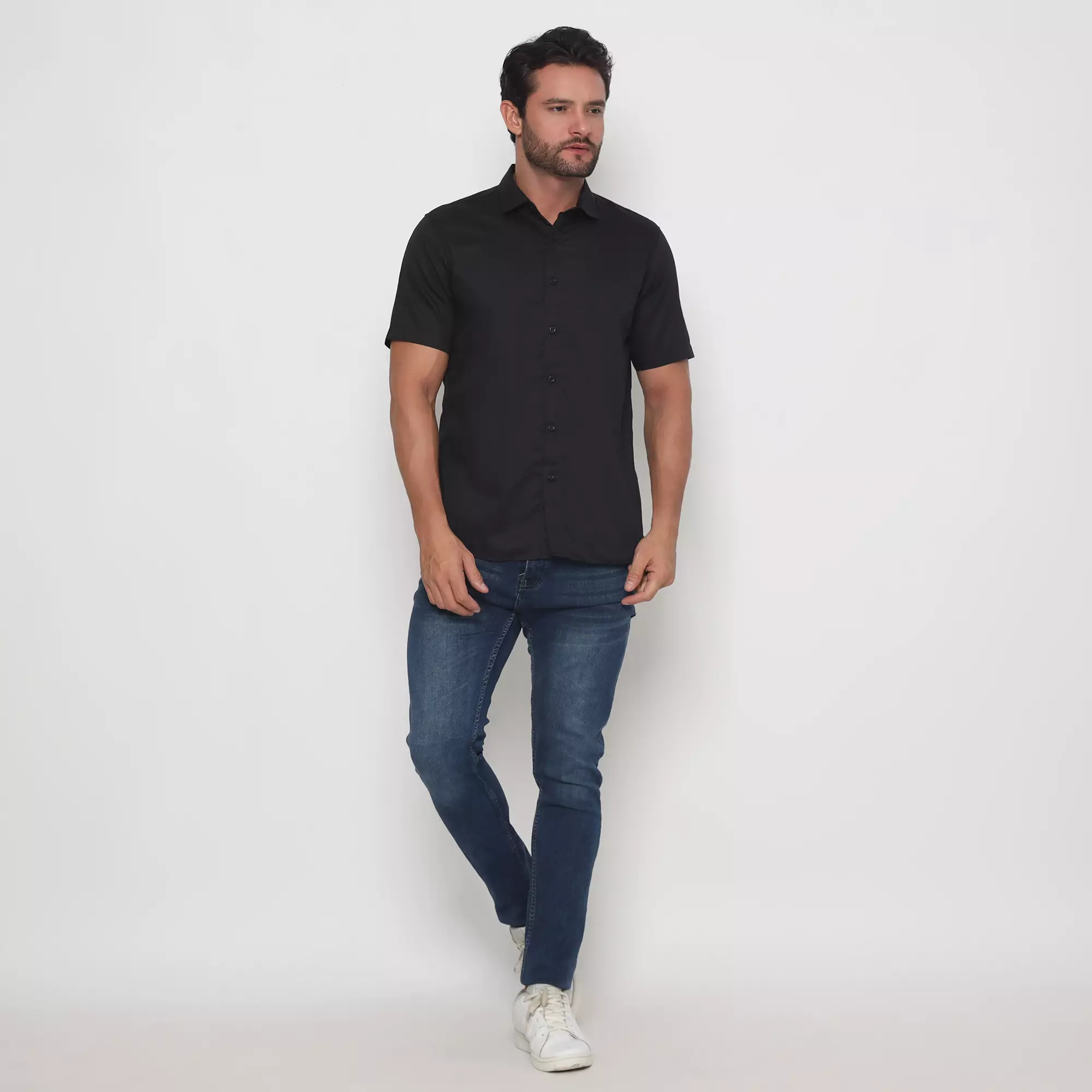 (Special Price) Platini Kemeja Polos Pria Lengan Pendek Katun Twill Hitam 73399