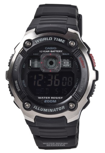 Jual Casio Casio World Time Jam Tangan Pria Black Resin Strap Ae 2000w 1bvdf Original Zalora Indonesia
