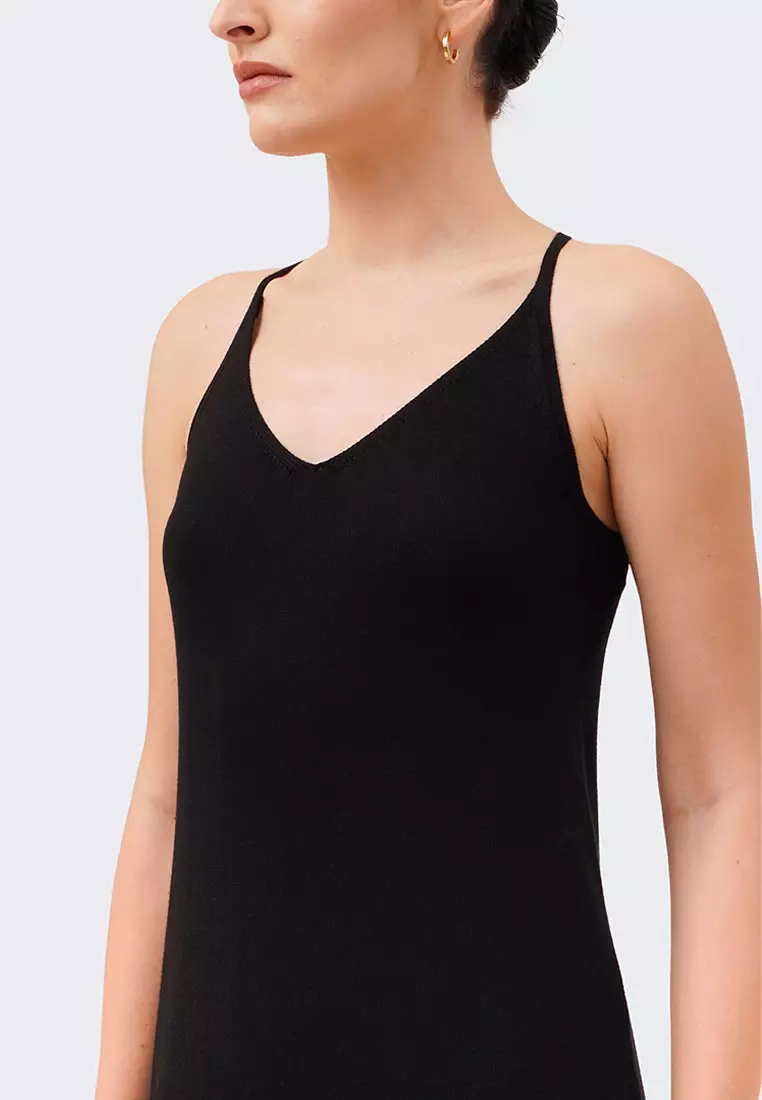 Women's Thin Shoulder Strap Knit Midi Dress