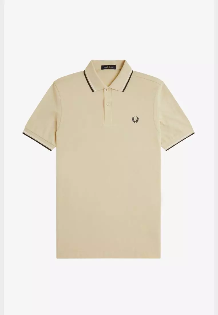 Fred Perry M3600 Twin Tipped Fred Perry Shirt (Oatmeal / Snow White / Anchor Grey)