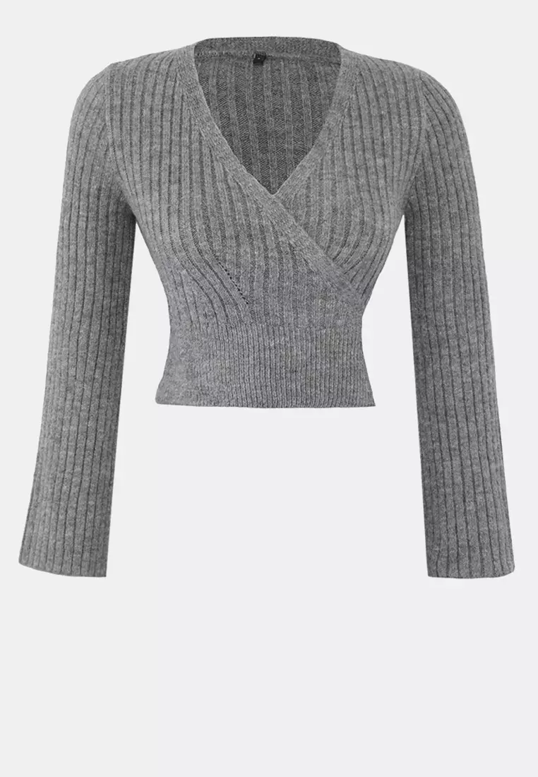 Anthracite Crop Soft Textured Double Breasted Knitwear Sweater