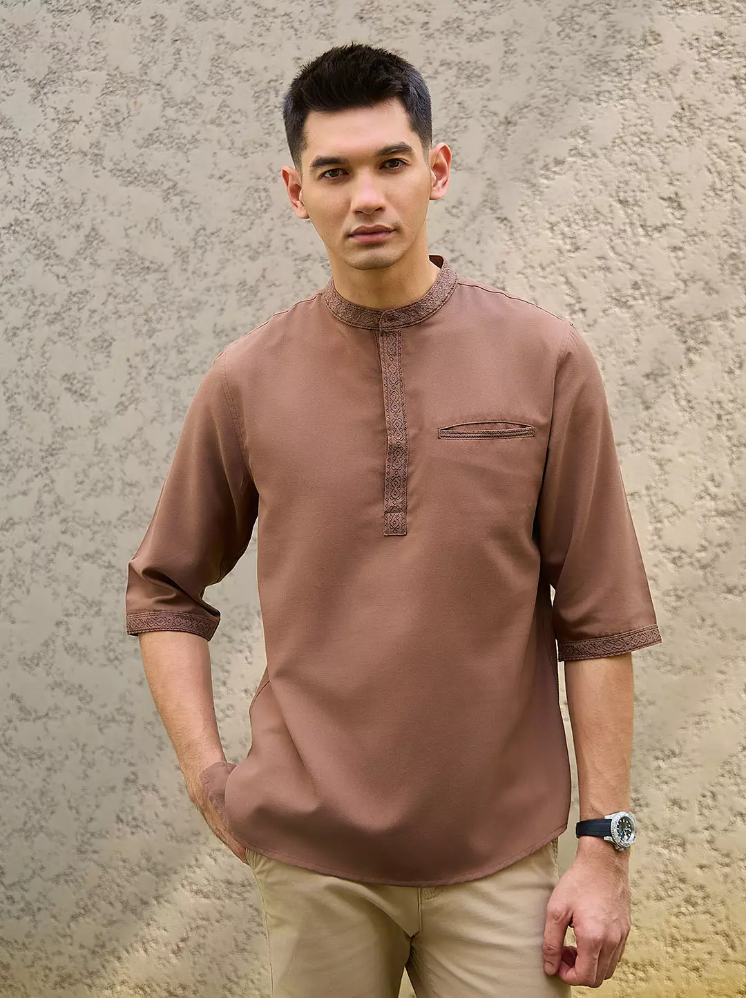 OXCON Kemeja koko Tangan 3/4 Bordir Hasbi Teracotta