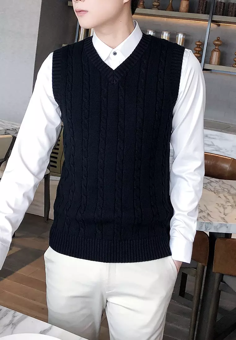 V-neck Jacquard Knitted Vest XH1823