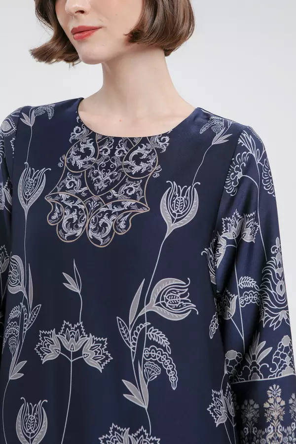 MINIMAL - Aydin - Floral Print Dress - Navy Warna Navy - Manzone & Minimal