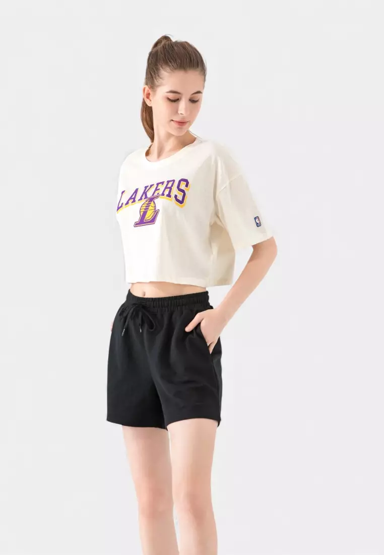 NBA Los Angeles Lakers Crop Top for Women Box Fit Core Collection Cropped T-Shirt
