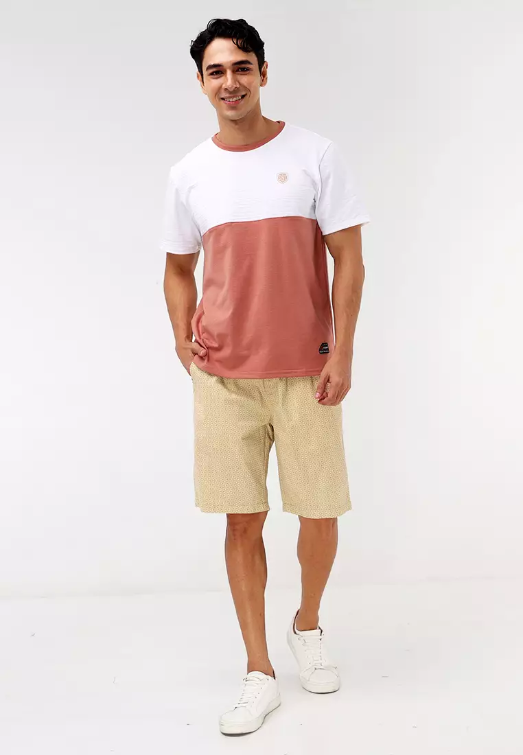 Round Neck Streaky Short Sleeves T-Shirt