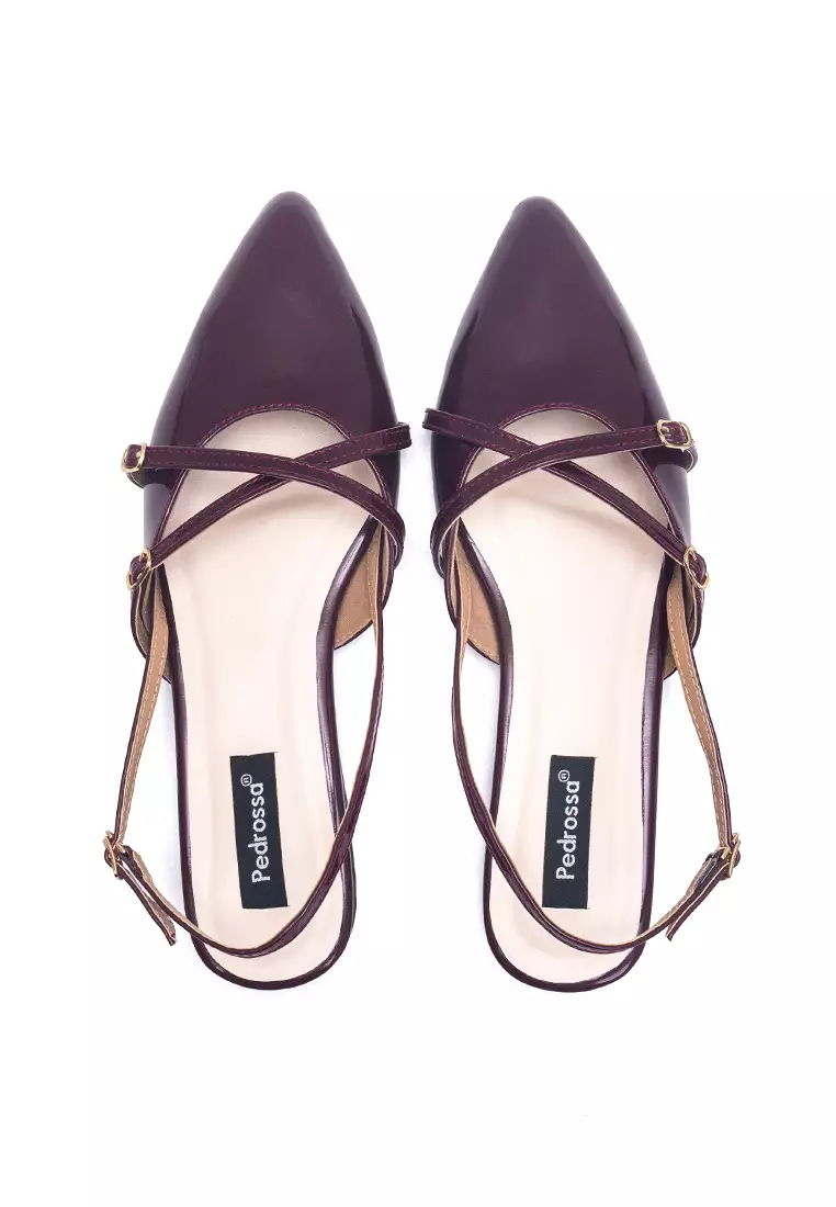 Scarlet Flat Sandals Mules in Burgundy