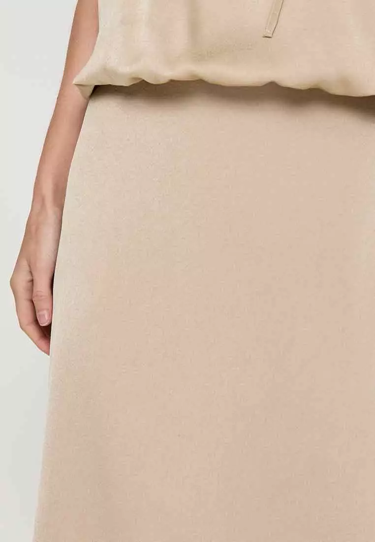 Madilynn A-Line Gartered Satin Maxi Skirt