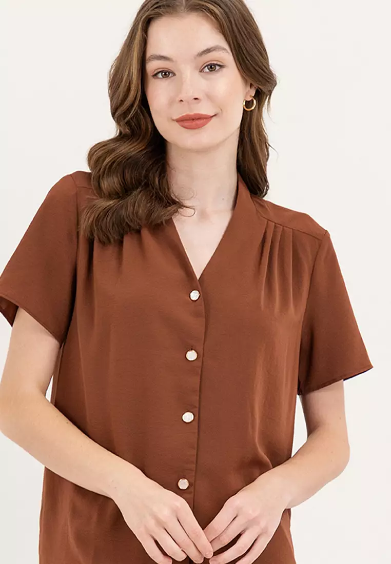 Czaron Shirred Shoulder Blouse