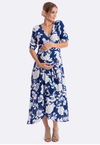 Buy Maive Bo Harlow Maternity Dress In Bright Navy Floral Online