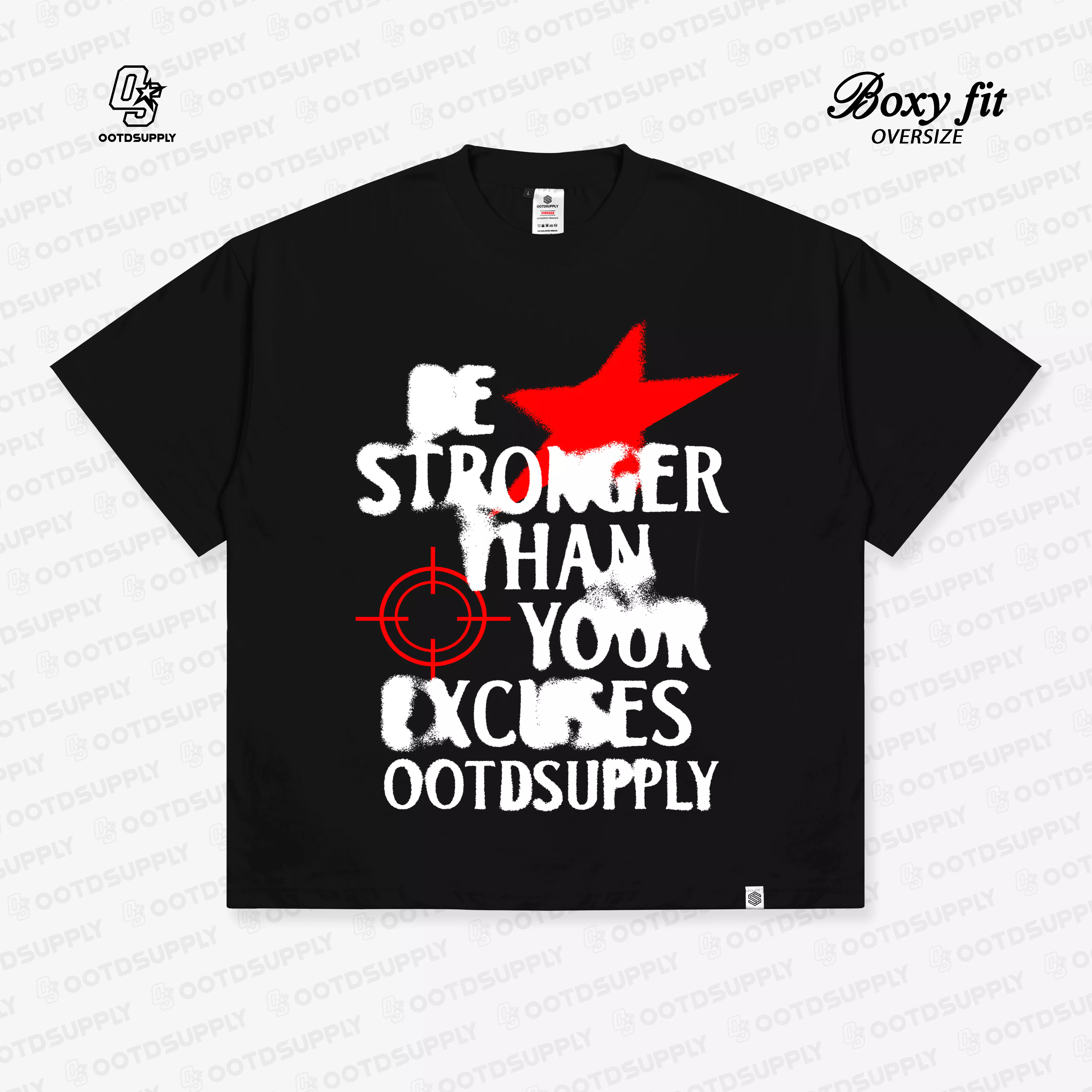 OOTDSUPPLY Boxy Fit Oversize Be Stronger Black & White l Tshirt Boxyfit l Kaos Boxy OVZB009