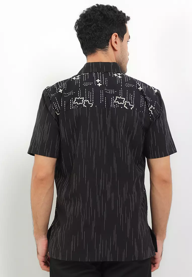 Hem Lengan Pendek Katun Batik Lurik Garutan Eksklusive Janitra Lining Furing Nareswara Lengan Pendek Black