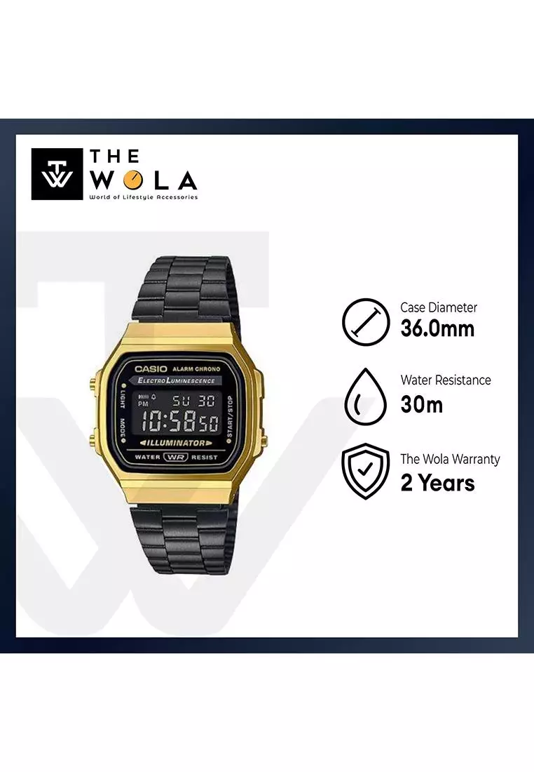 A168WEGB-1B Men's Digital Watch with Black Stainless Steel Band