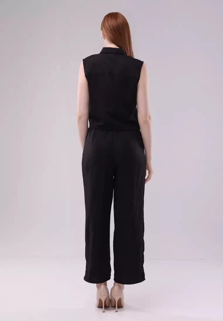Plain Soft Wrinkled Woven Sleeveless Terno Pants