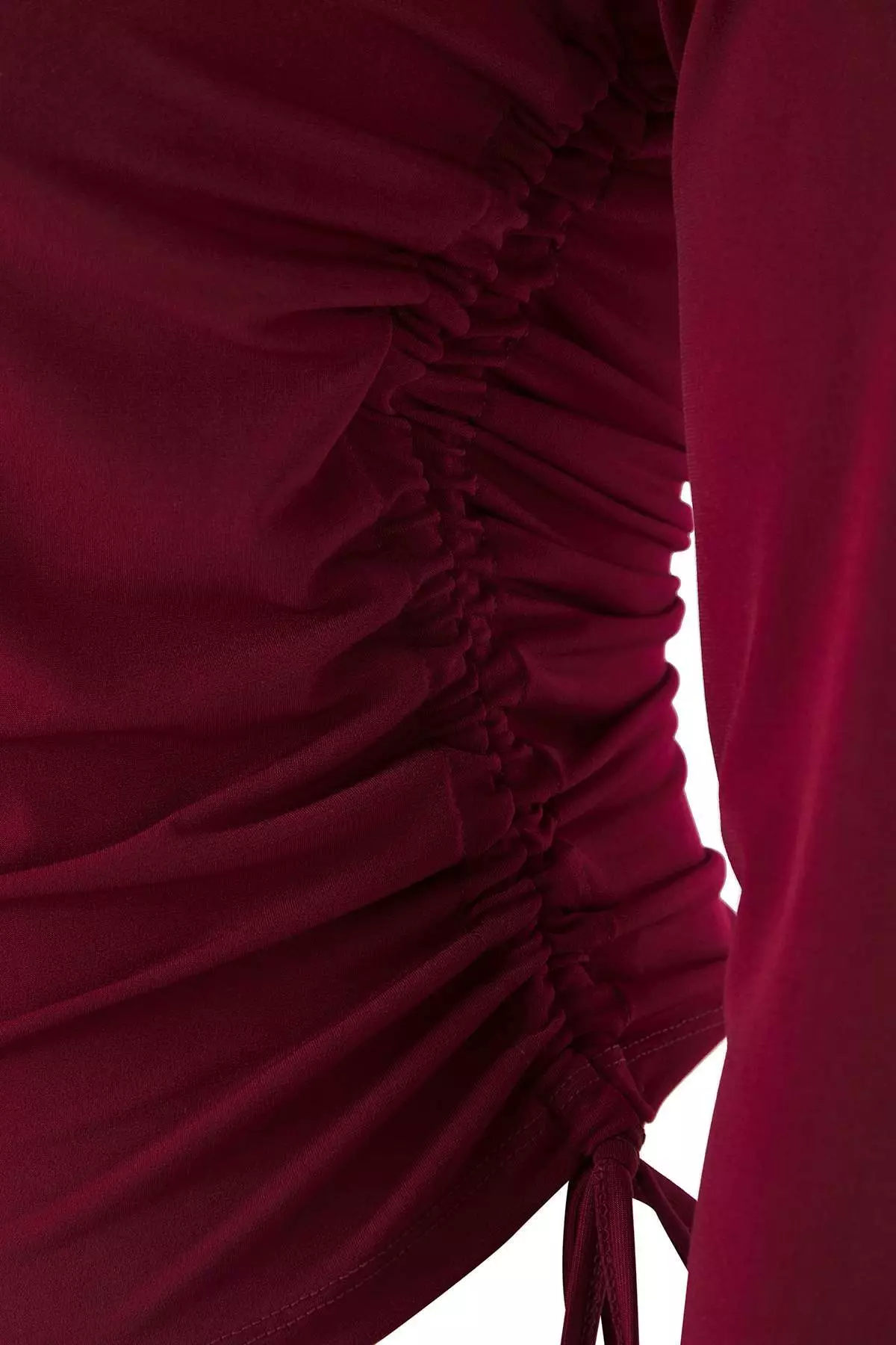 Tile Square Neck Side Gathered Knitted Plus Size Blouse