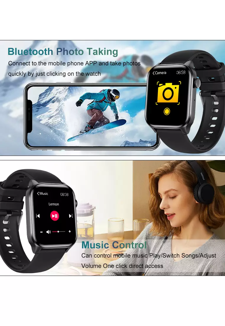 Smart Watch T12Pro Bluetooth Calling 1.85 inch HD Display Fitness Tracker Health Monitor Bracelet Smart Watch black