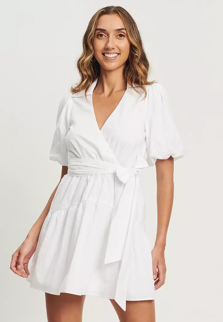 White wrap dress short hotsell