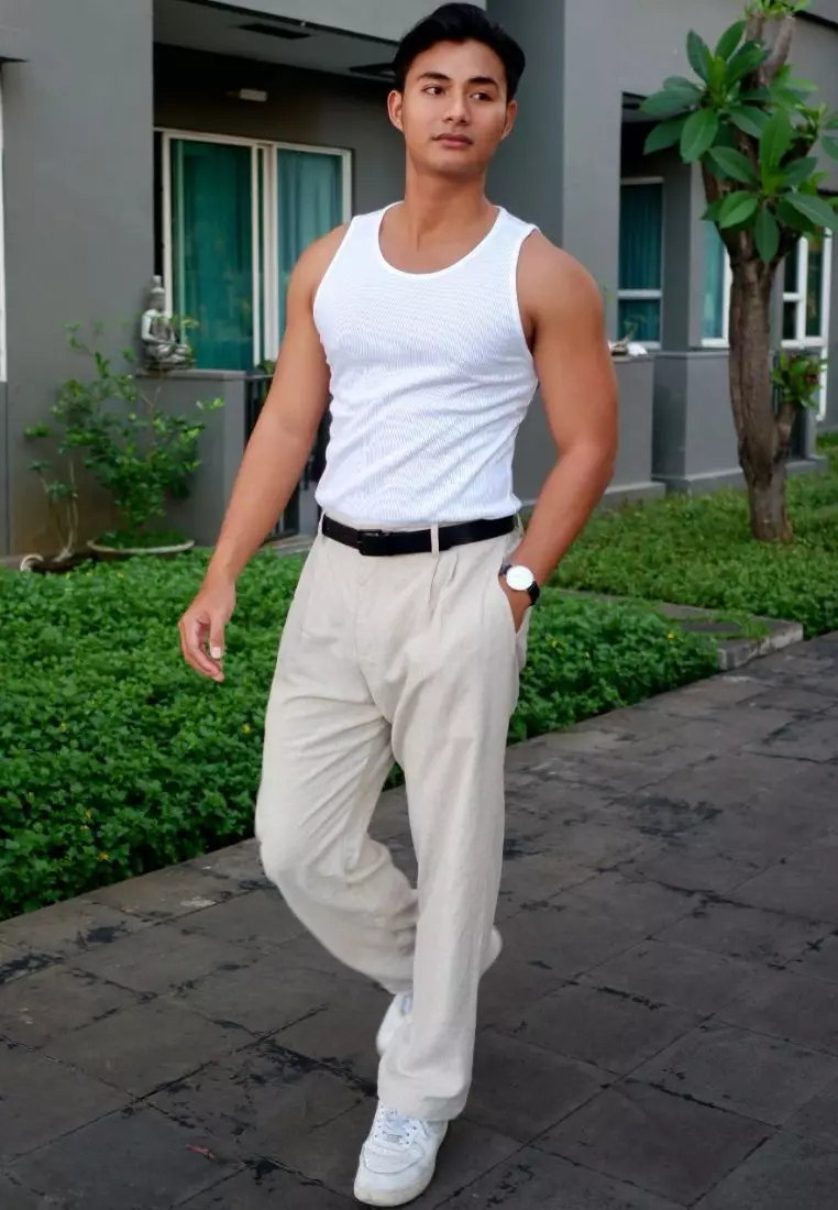 Sand Celana Panjang Linen Pria Cream | Linen Loose Pants Men Cream