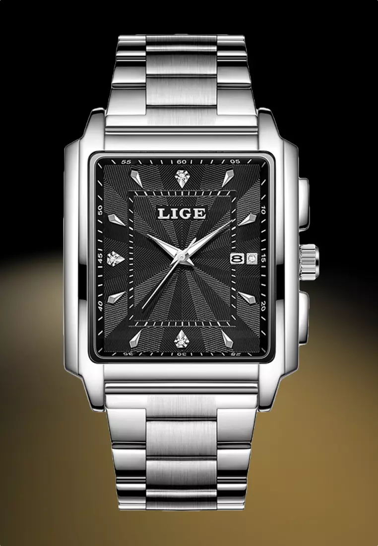 Unisex Stainless Steel Quartz Watch, Black dial, Steel Bracelet