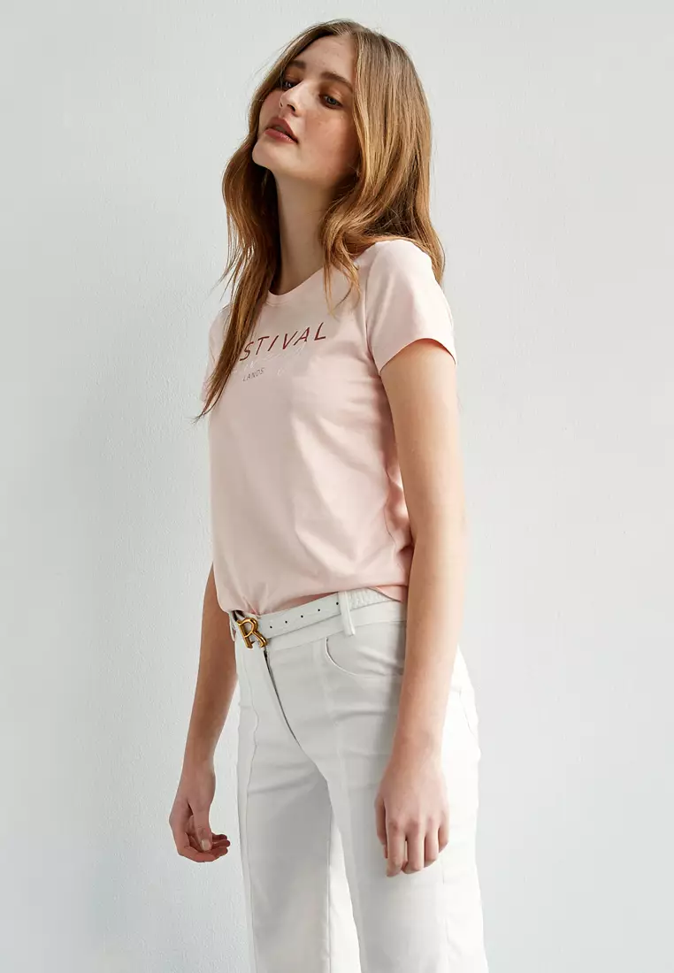 Print With Embroidered Slogan Tee