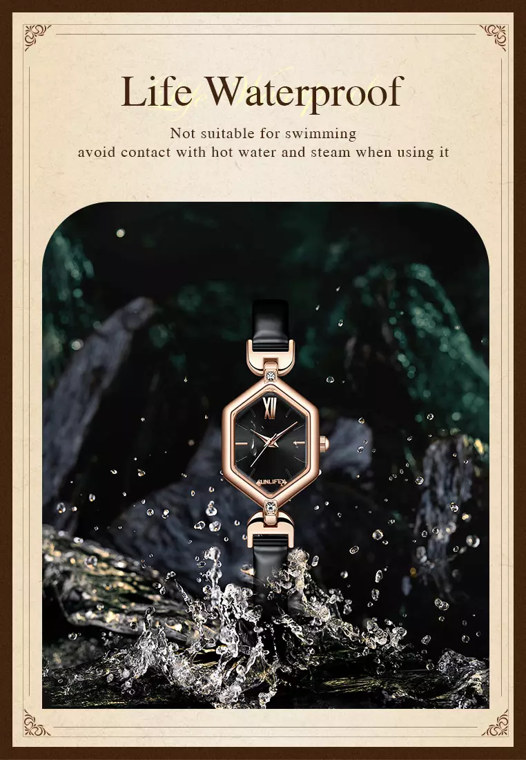 Jam Tangan Wanita Original Anti Air Tali Kulit Square Dial Gaya Korean Jam Tangan Cewek black