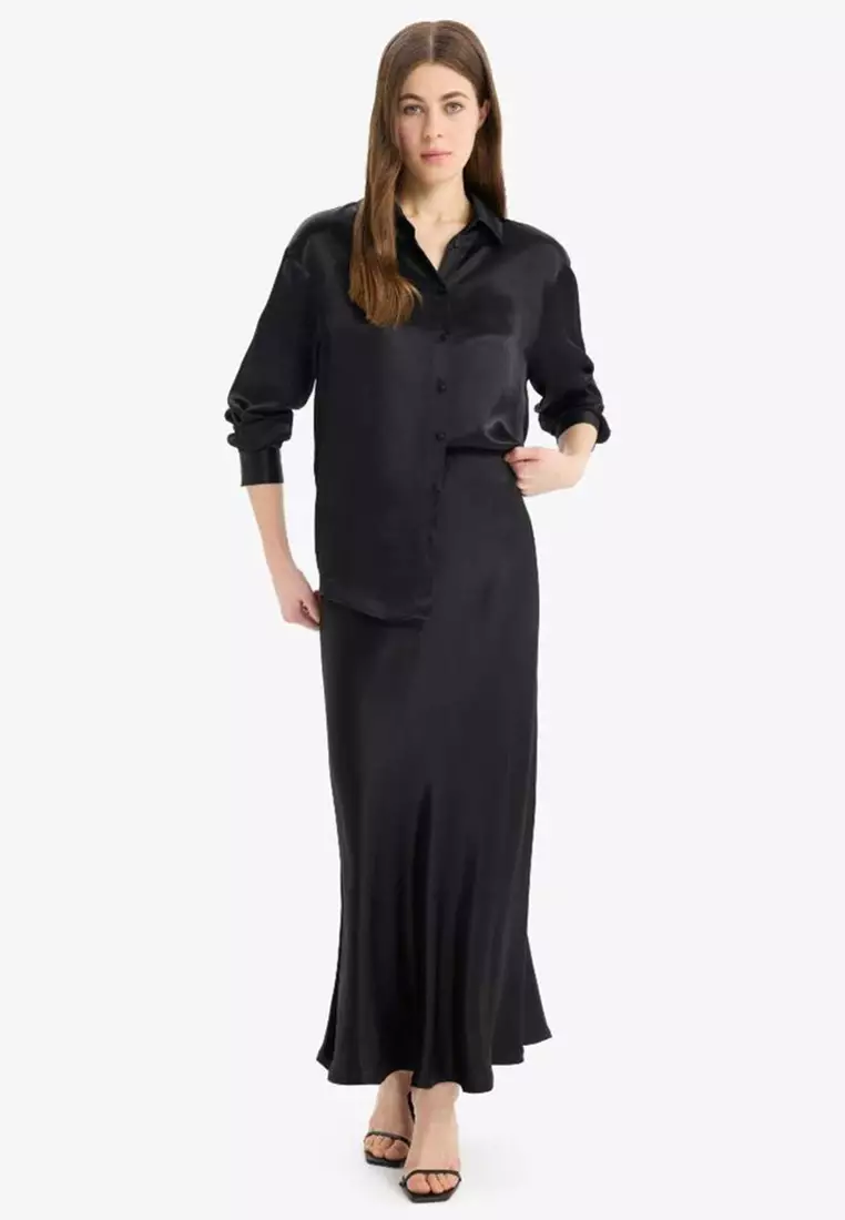 A-Line Regular Waist Satin Midi Skirt B1867Ax25Sp