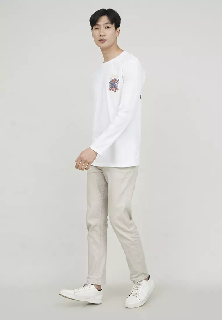 Kaos cotton combed lengan panjang pria putih houseofcuff monkey skate