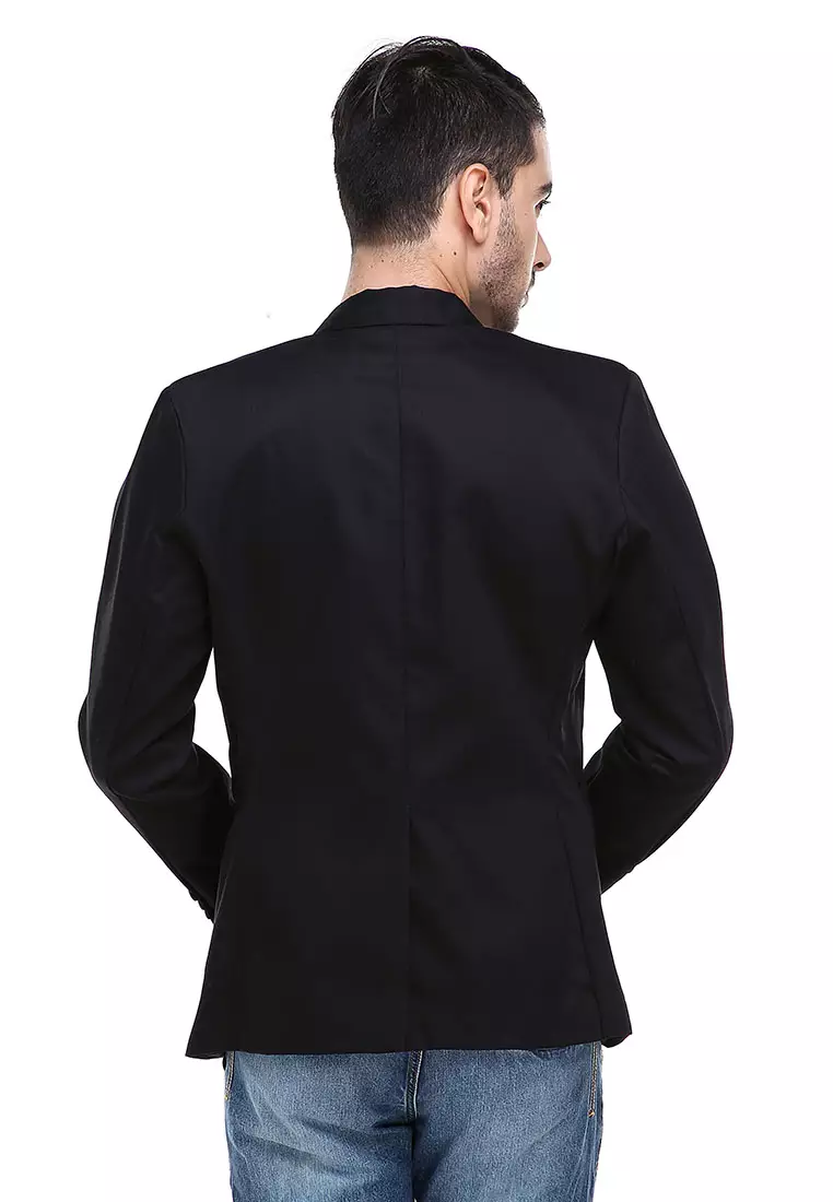 Woreq Suits Jas Blazer Pria Formal Resmi Two Button Model Slimfit Material Drill ORIGINAL - Black