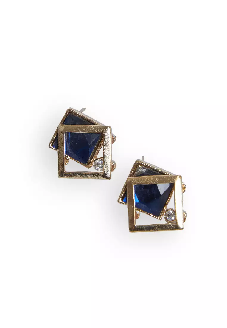 Anting Kristal Persegi Perhiasan Aksesoris Fashion Wanita Premium Quality - Blue