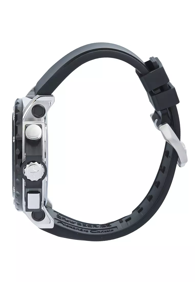 Alexandre Christie Collection - Jam Tangan Chronograph Pria - Silver Case - Black Rubber Strap - 9205MCRTBBA