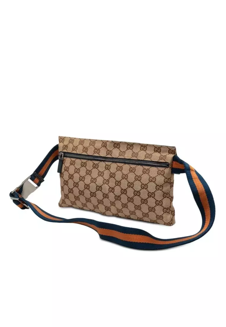 Pre-Loved Gucci Gg Canvas Web Double Pocket Belt Bag