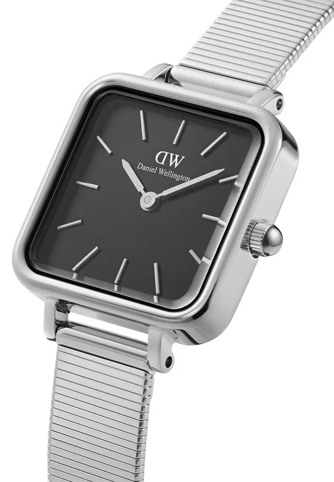 Quadro Studio 22x22mm Silver Black Watch Black dial Piano strap Sliver  Female watch Ladies watch Watch for women DW