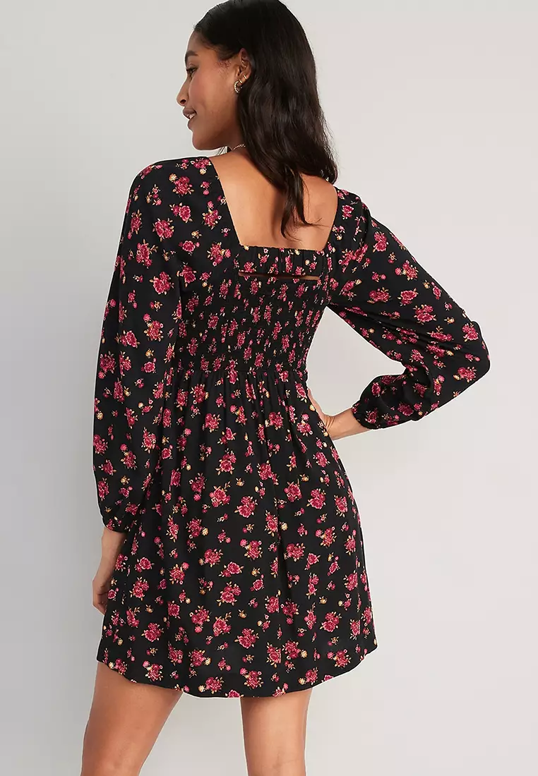 Buy Old Navy Fit & Flare Puff-Sleeves Floral Smocked Mini Dress Online |  Zalora Malaysia