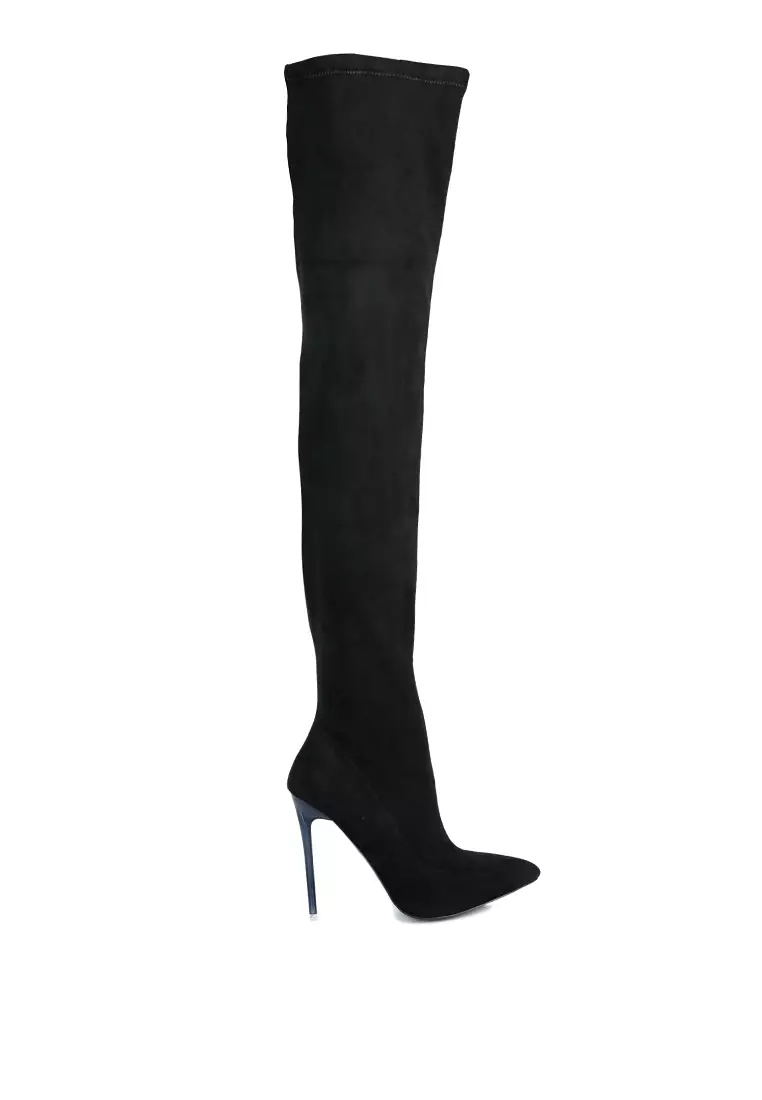 Discount on London Rag  shoes - SKU: Black Stretch Faux Suede Stiletto Long Boots