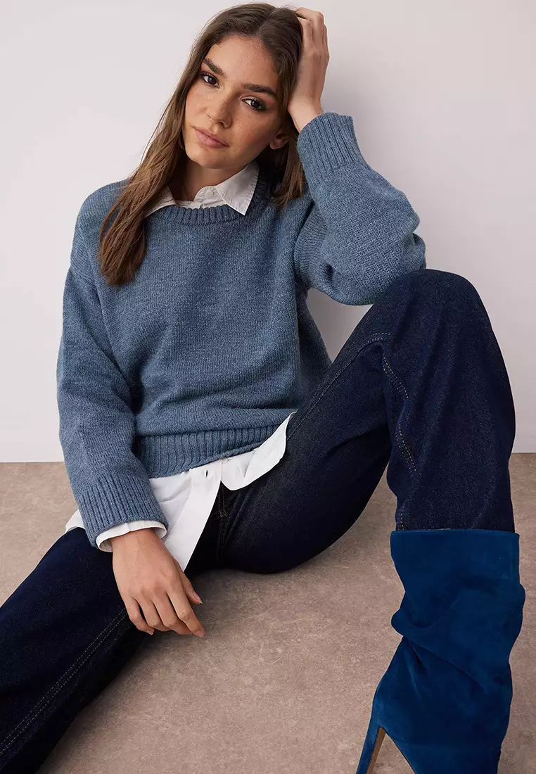 Indigo Wide Fit Soft Textured Knitwear Sweater