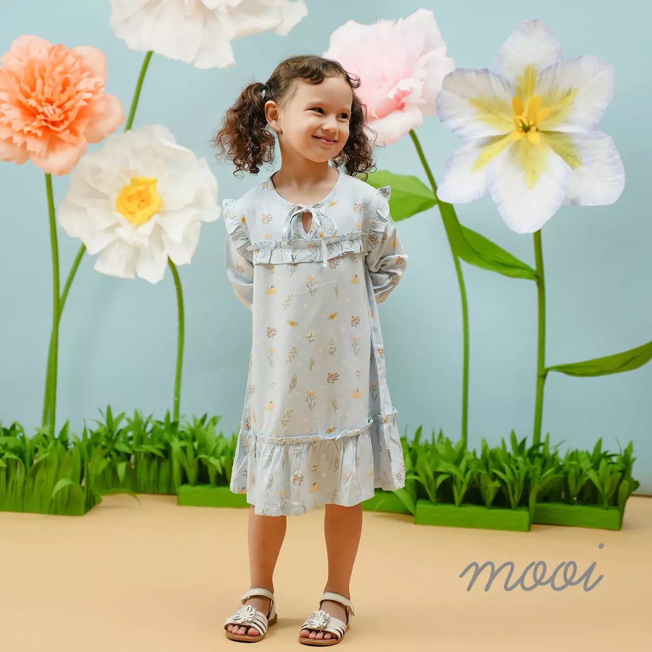 Mooi Dress Anak Perempuan Naya Ruffle Dress - Tea Green