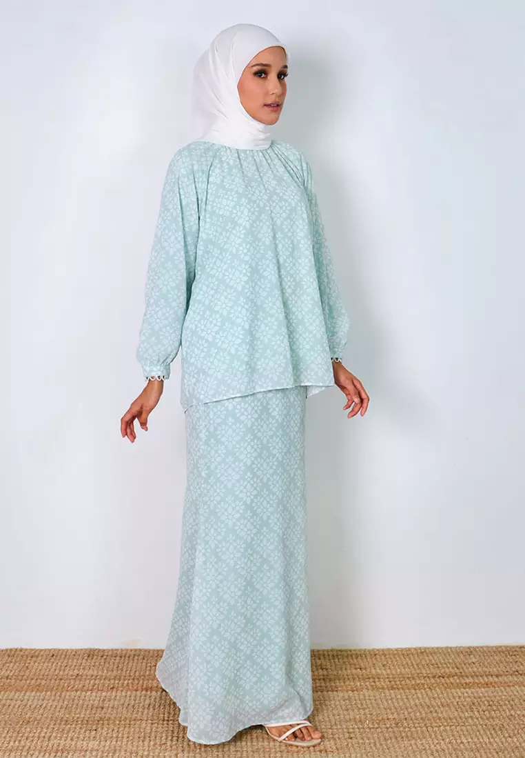 Rusila Blouse & Skirt - Mint/White Ceramic