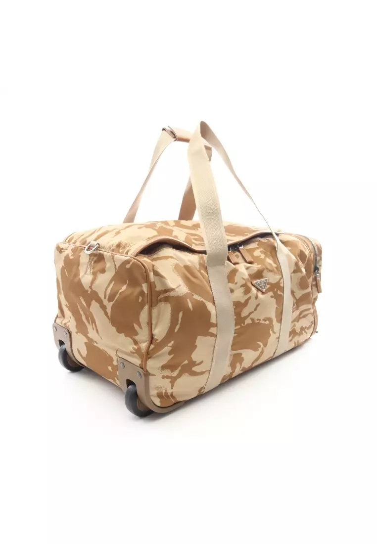 Pre-Loved Prada Trolley Carry Bag Boston bag carry case suitcase Nylon beige 2WAY