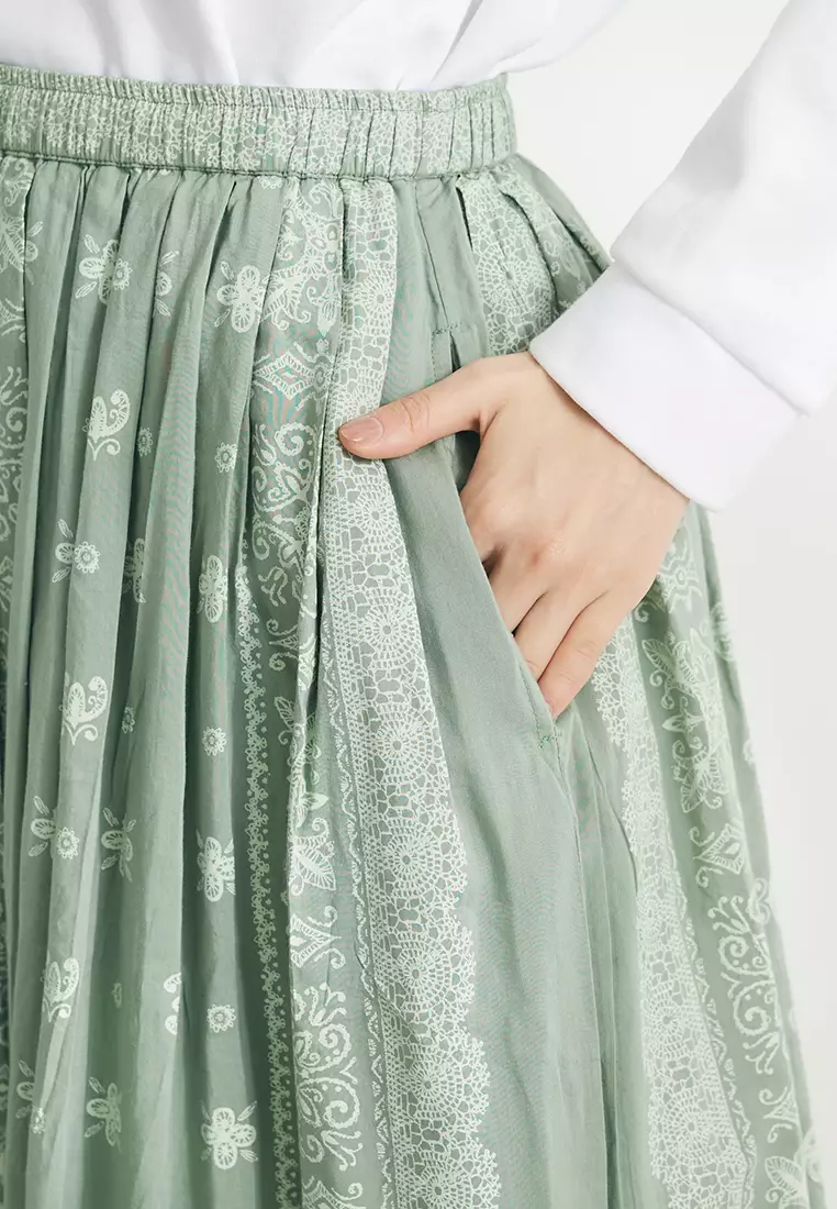 Craft Standard Boutique - Michio Pattern Maxi Skirt Light Green