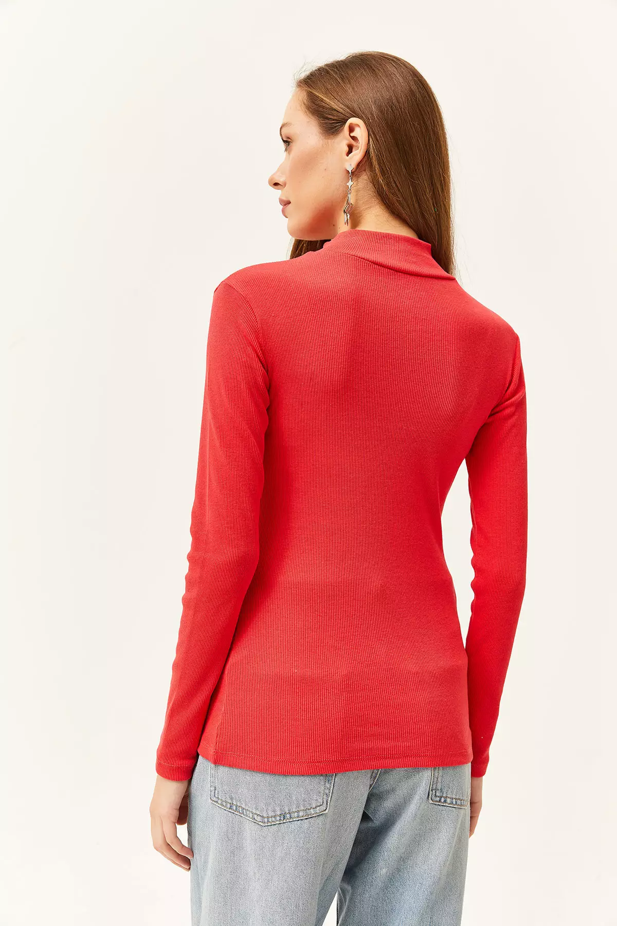 Women's Pomegranate Flower Zippered Turtleneck Lycra Blouse