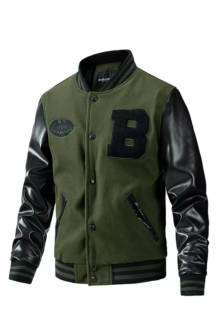 Baseball Jacket Green Jacket With Leather Sleeves Buy Twenty Eight