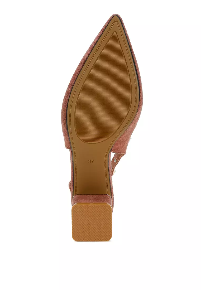 Sandal Microfiber Hiasan Stud dalam Warna Blush