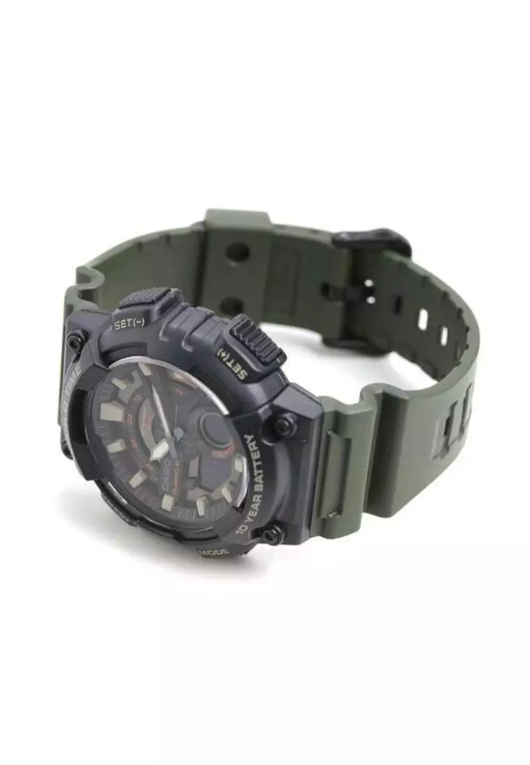 Men's Analog-Digital Watch AEQ-110W-3AV Army Green Resin Band Watch for men