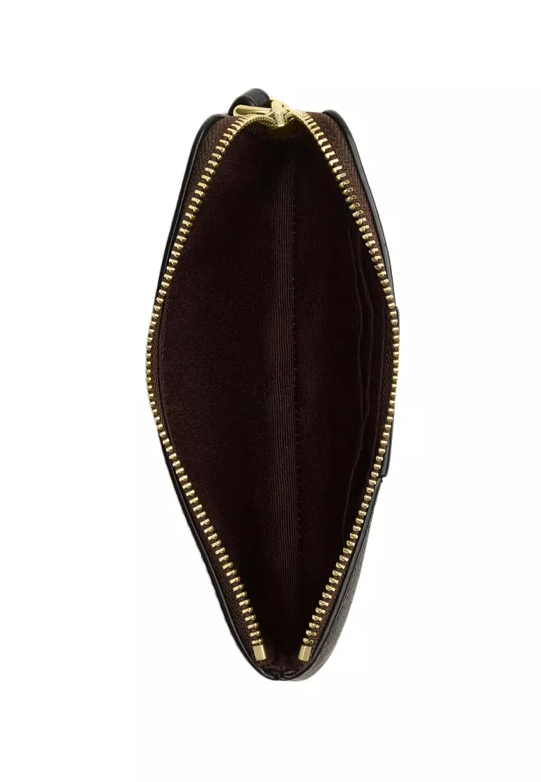 Corner Zip Wristlet In Signature Canvas With Stripe - Walnut/Black