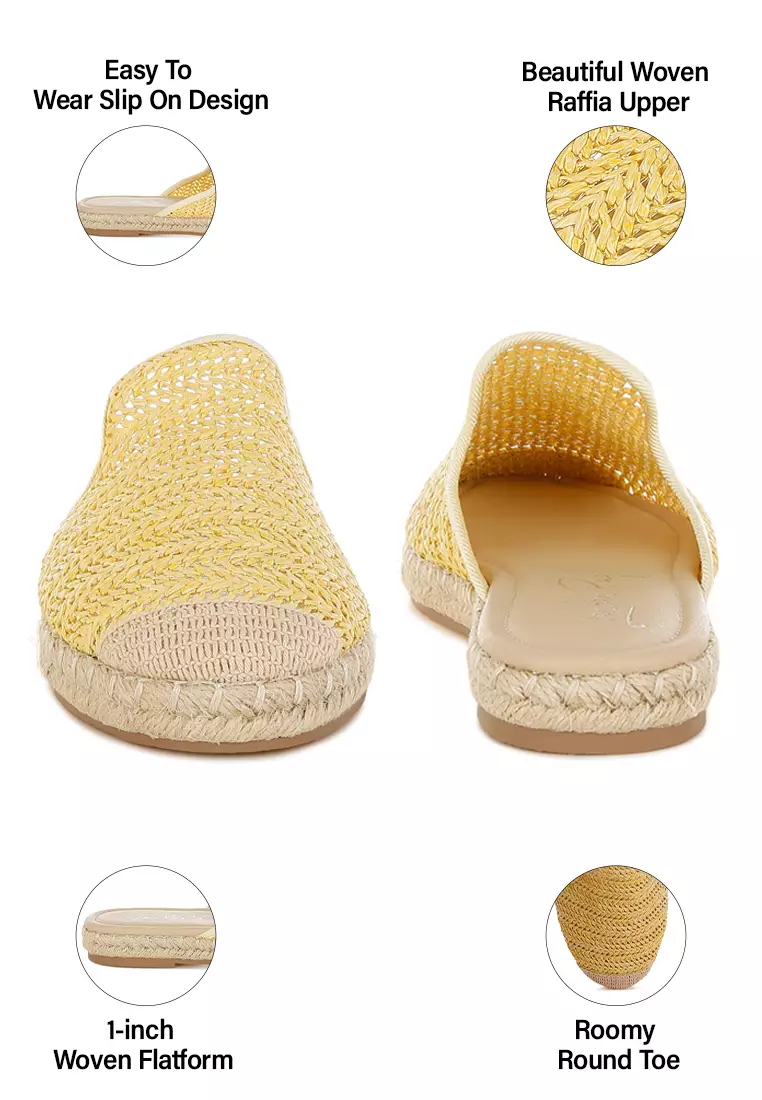 黃色拉菲草帆布鞋